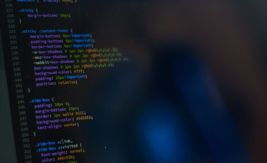 Program code on a screen, out of focus